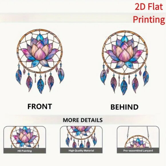 Stained Glass Lotus Dreamcatcher - Purple and Blue - Picture 3 of 5